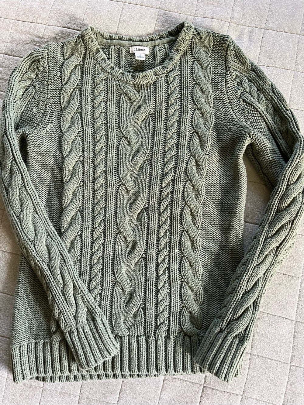L.L. Bean Cable Crewneck Sweater - Sage Green